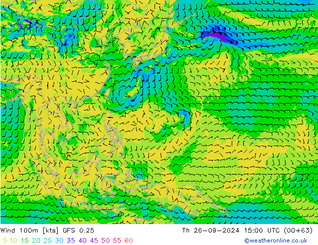 Wind 100m GFS 0.25 Th 26.09.2024 15 UTC