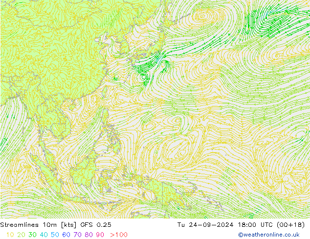 Línea de corriente 10m GFS 0.25 mar 24.09.2024 18 UTC