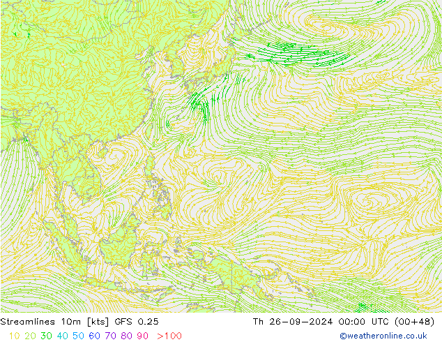 ветер 10m GFS 0.25 чт 26.09.2024 00 UTC