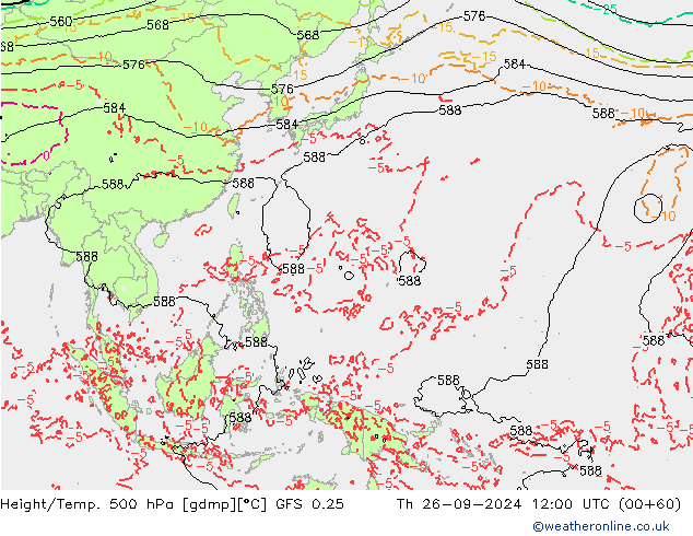 Z500/Rain (+SLP)/Z850 GFS 0.25 Čt 26.09.2024 12 UTC