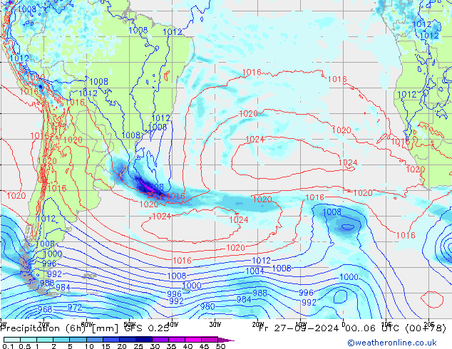 Z500/Rain (+SLP)/Z850 GFS 0.25 ven 27.09.2024 06 UTC