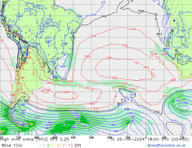 yüksek rüzgarlı alanlar GFS 0.25 Per 26.09.2024 18 UTC