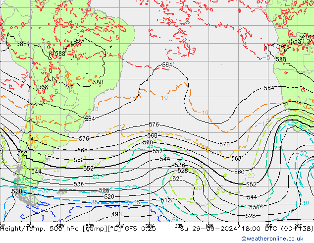 Z500/Rain (+SLP)/Z850 GFS 0.25 dom 29.09.2024 18 UTC