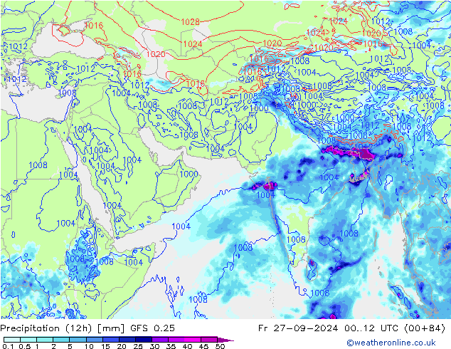 Precipitación (12h) GFS 0.25 vie 27.09.2024 12 UTC