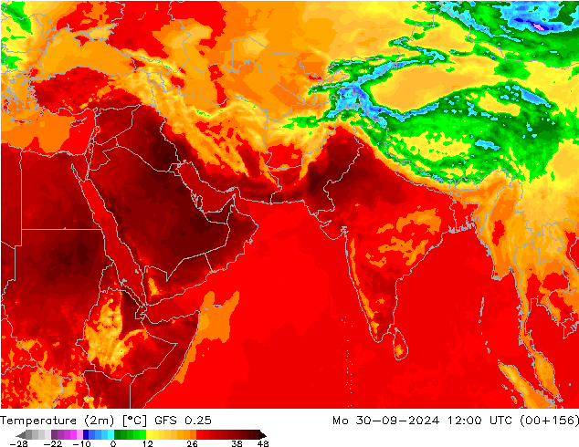 Temperature (2m) GFS 0.25 Mo 30.09.2024 12 UTC