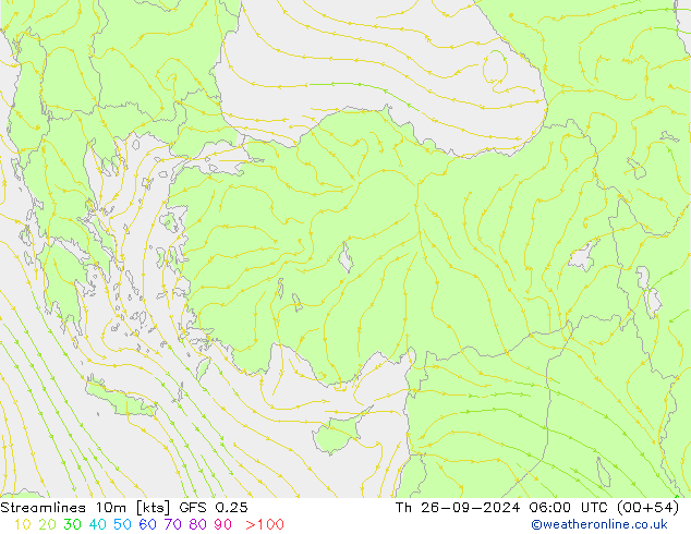 ветер 10m GFS 0.25 чт 26.09.2024 06 UTC