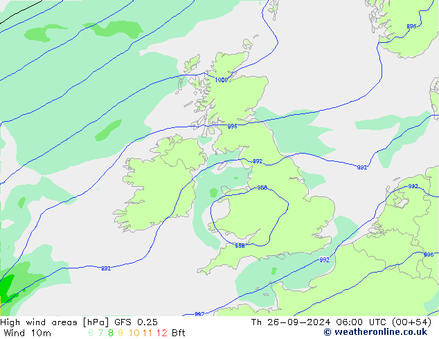 Izotacha GFS 0.25 czw. 26.09.2024 06 UTC