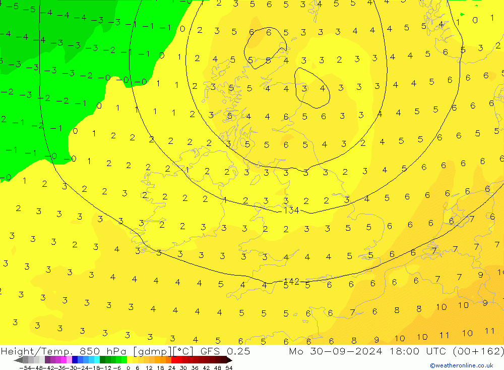 Z500/Rain (+SLP)/Z850 GFS 0.25 Mo 30.09.2024 18 UTC