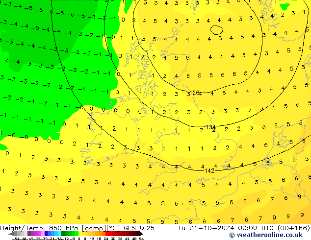 Z500/Rain (+SLP)/Z850 GFS 0.25 Tu 01.10.2024 00 UTC