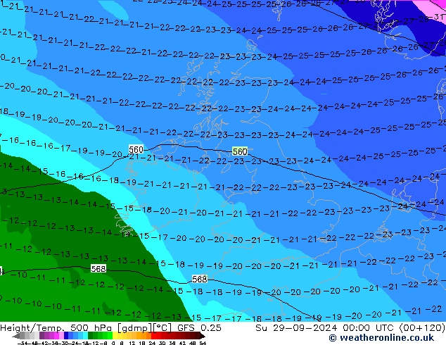 Z500/Rain (+SLP)/Z850 GFS 0.25 Вс 29.09.2024 00 UTC