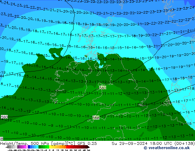 Z500/Rain (+SLP)/Z850 GFS 0.25 Dom 29.09.2024 18 UTC