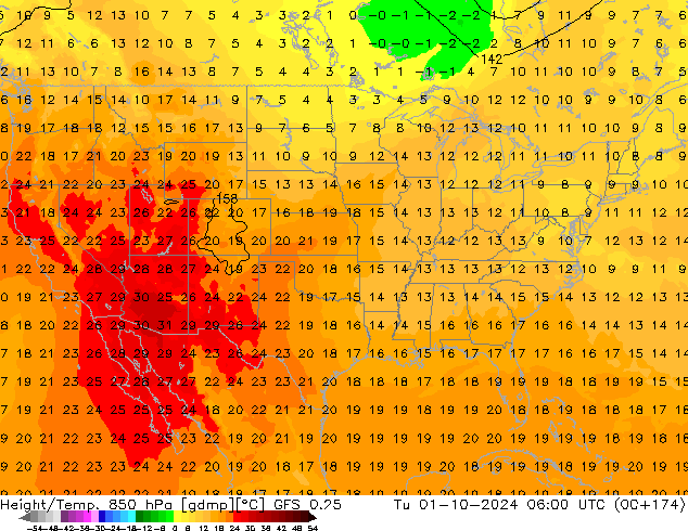 Z500/Yağmur (+YB)/Z850 GFS 0.25 Sa 01.10.2024 06 UTC