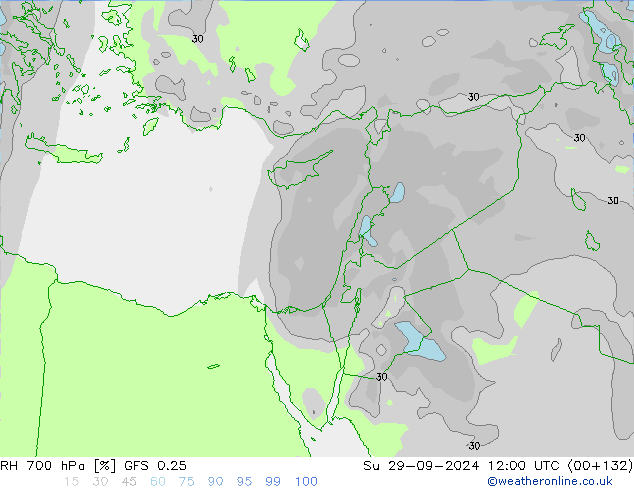 RH 700 hPa GFS 0.25 Ne 29.09.2024 12 UTC