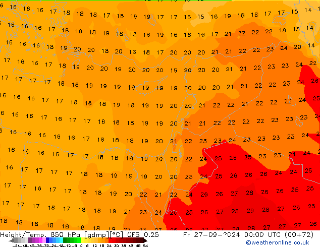 Z500/Yağmur (+YB)/Z850 GFS 0.25 Cu 27.09.2024 00 UTC