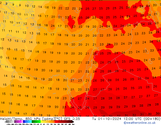 Z500/Rain (+SLP)/Z850 GFS 0.25 mar 01.10.2024 12 UTC