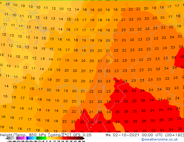 Z500/Rain (+SLP)/Z850 GFS 0.25 We 02.10.2024 00 UTC