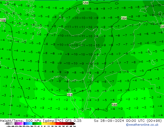 Z500/Rain (+SLP)/Z850 GFS 0.25 Sa 28.09.2024 00 UTC