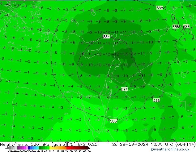 Z500/Rain (+SLP)/Z850 GFS 0.25 Sa 28.09.2024 18 UTC