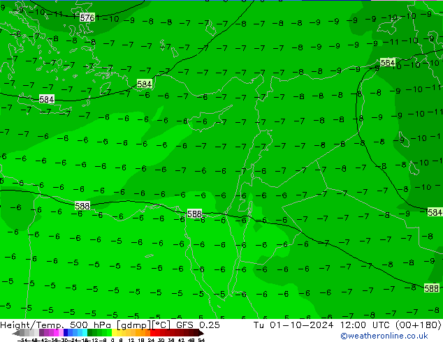 Z500/Yağmur (+YB)/Z850 GFS 0.25 Sa 01.10.2024 12 UTC