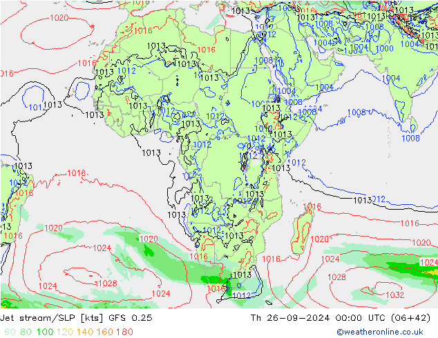 Jet stream GFS 0.25 Qui 26.09.2024 00 UTC