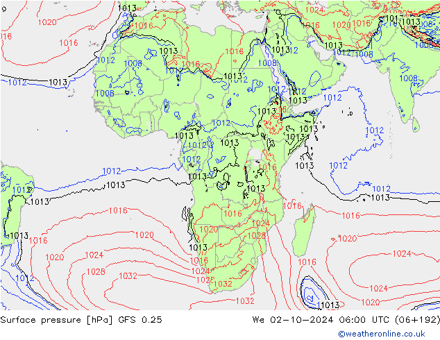 Surface pressure GFS 0.25 We 02.10.2024 06 UTC