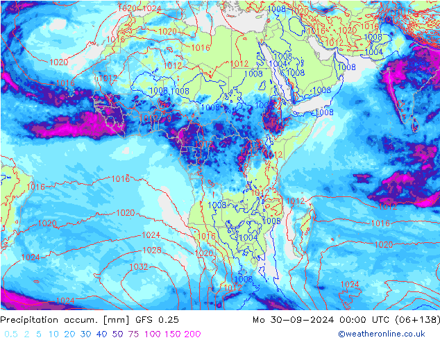 Precipitation accum. GFS 0.25 пн 30.09.2024 00 UTC