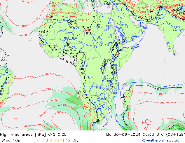 High wind areas GFS 0.25 пн 30.09.2024 00 UTC