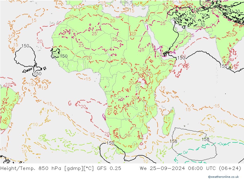 Z500/Rain (+SLP)/Z850 GFS 0.25 mié 25.09.2024 06 UTC