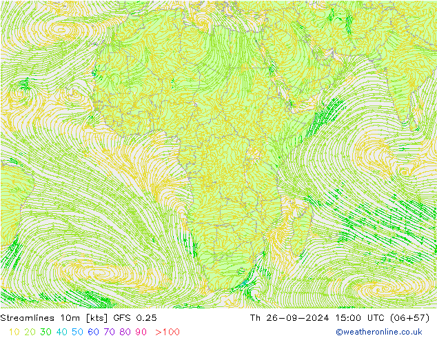 Streamlines 10m GFS 0.25 Čt 26.09.2024 15 UTC