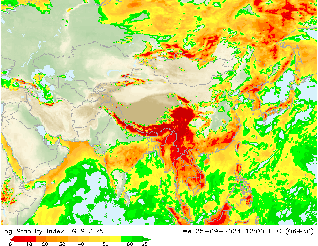 Fog Stability Index GFS 0.25  25.09.2024 12 UTC