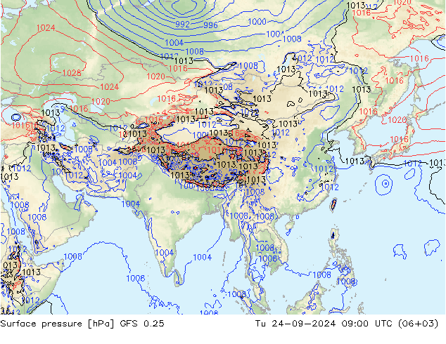 приземное давление GFS 0.25 вт 24.09.2024 09 UTC