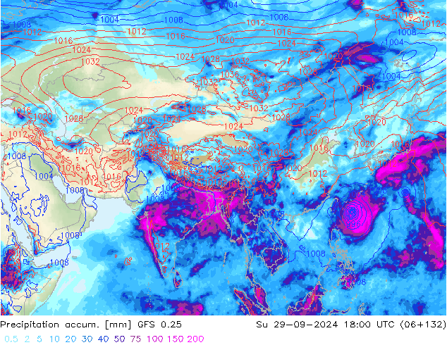 Precipitation accum. GFS 0.25 Su 29.09.2024 18 UTC