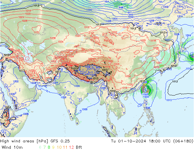 High wind areas GFS 0.25 mar 01.10.2024 18 UTC