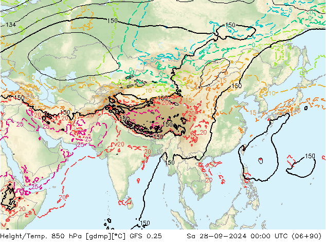 Z500/Rain (+SLP)/Z850 GFS 0.25 Sa 28.09.2024 00 UTC