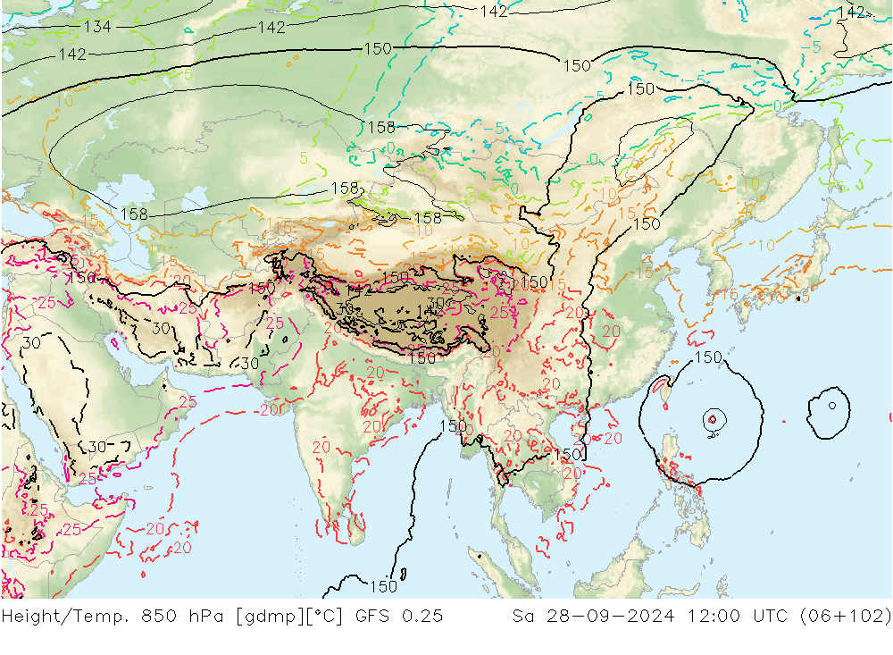 Z500/Rain (+SLP)/Z850 GFS 0.25 Sa 28.09.2024 12 UTC