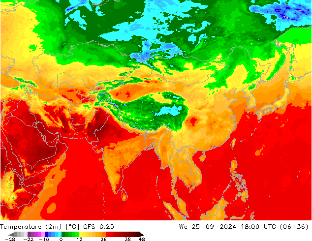 Temperature (2m) GFS 0.25 St 25.09.2024 18 UTC