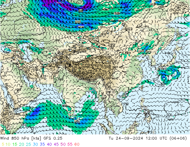 Vent 850 hPa GFS 0.25 mar 24.09.2024 12 UTC