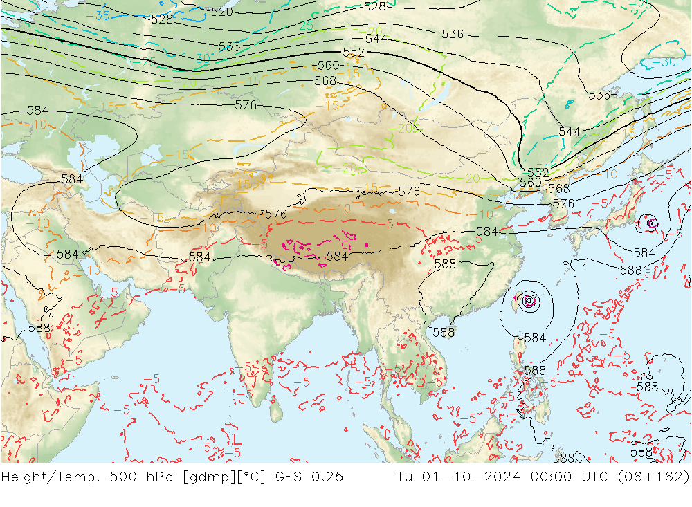 Height/Temp. 500 hPa GFS 0.25 Tu 01.10.2024 00 UTC