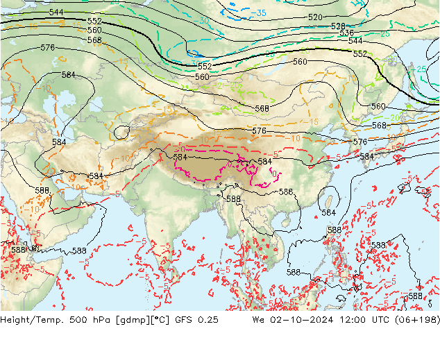 Z500/Rain (+SLP)/Z850 GFS 0.25 mer 02.10.2024 12 UTC