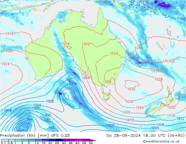 осадки (6h) GFS 0.25 сб 28.09.2024 00 UTC