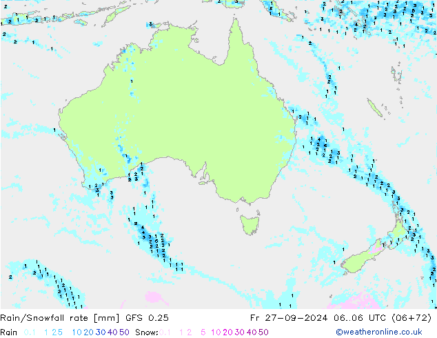 Regen/Sneeuwval GFS 0.25 vr 27.09.2024 06 UTC