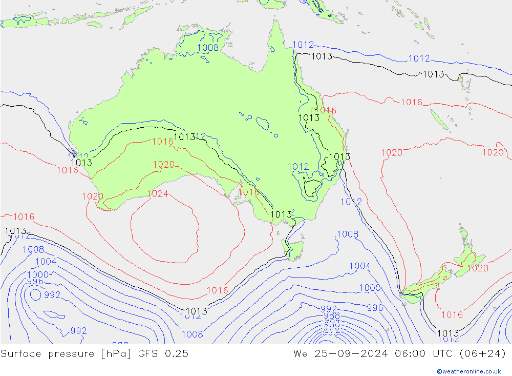 pression de l'air GFS 0.25 mer 25.09.2024 06 UTC