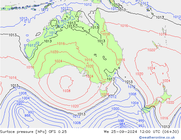 Surface pressure GFS 0.25 We 25.09.2024 12 UTC