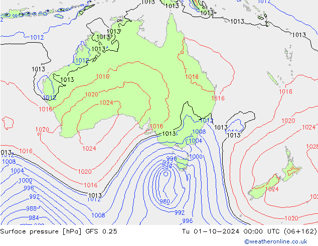 Pressione al suolo GFS 0.25 mar 01.10.2024 00 UTC