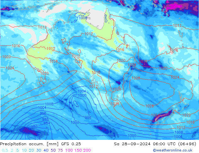 Precipitation accum. GFS 0.25 Sa 28.09.2024 06 UTC