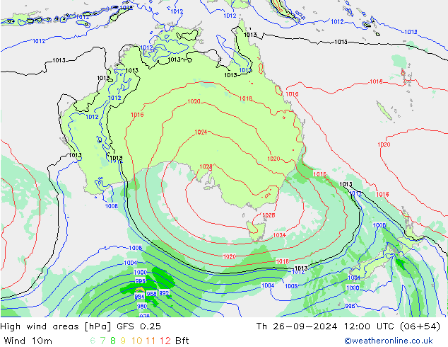 High wind areas GFS 0.25 Th 26.09.2024 12 UTC