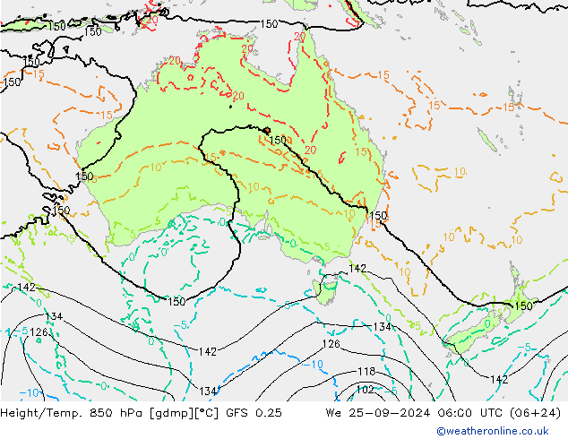 Z500/Rain (+SLP)/Z850 GFS 0.25 St 25.09.2024 06 UTC