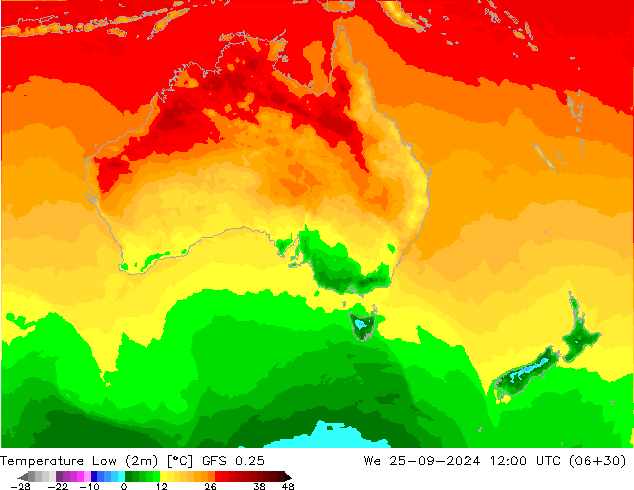 Temp. minima (2m) GFS 0.25 mer 25.09.2024 12 UTC