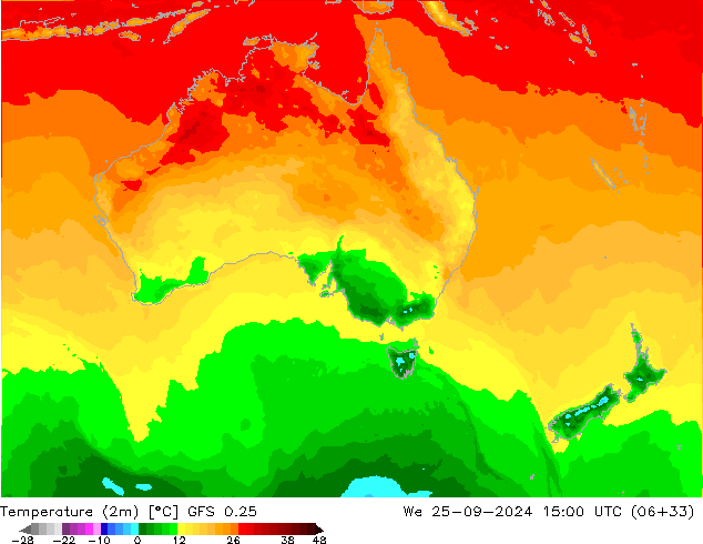 Temperaturkarte (2m) GFS 0.25 Mi 25.09.2024 15 UTC