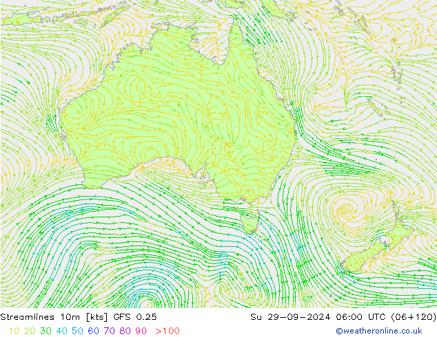 Linea di flusso 10m GFS 0.25 dom 29.09.2024 06 UTC